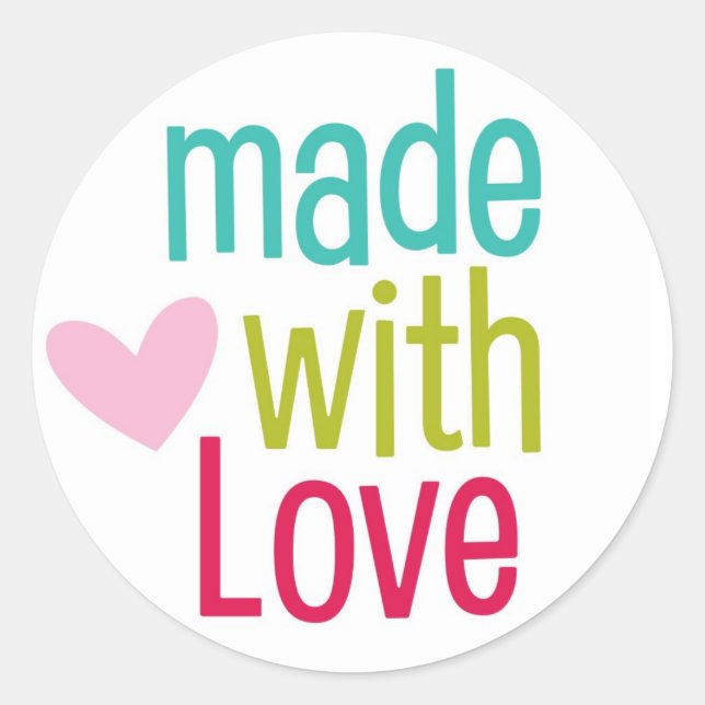 Sticker Rond Fabriqué avec amour coeur mignon disant autocollan (Devant)