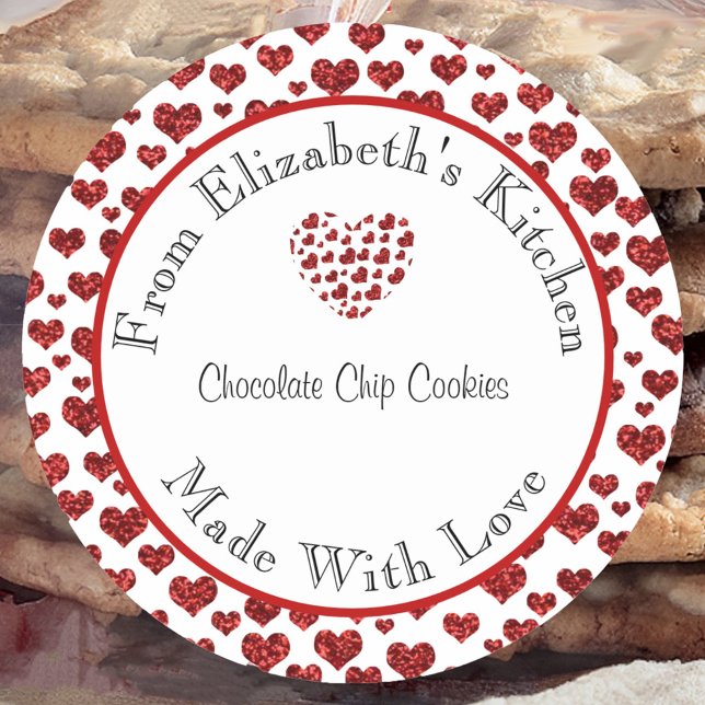 Sticker Rond Fabriqué Avec Amour Coeurs Rouges Accueil Cadeau C (Créateur téléchargé)