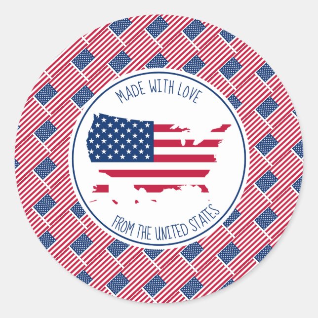 Sticker Rond Fabriqué Avec Amour Du Drapeau USA AMERICA (Devant)
