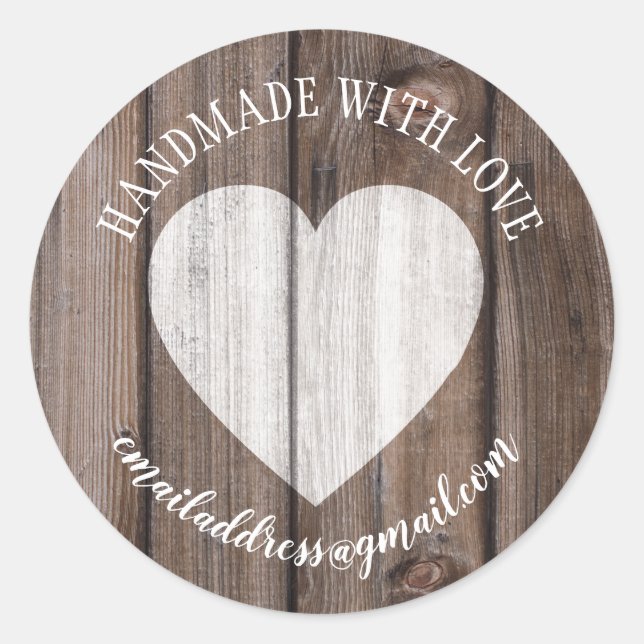 Sticker Rond Fabriqué avec amour entreprise nom de coeur de boi (Devant)