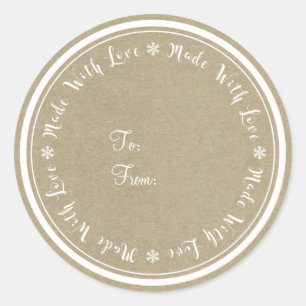 Sticker Rond Fabriqué avec amour fait main de Noël Kraft rustiq