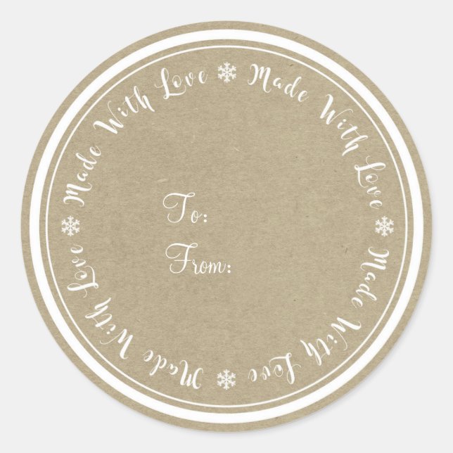 Sticker Rond Fabriqué avec amour fait main de Noël Kraft rustiq (Devant)