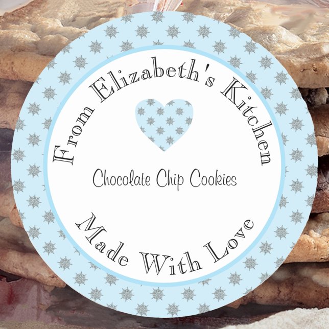 Sticker Rond Fabriqué avec amour Flocons de neige Cadeau fait m (Créateur téléchargé)