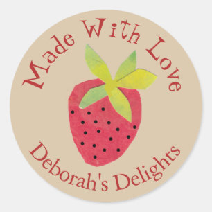 Sticker Rond Fabriqué Avec Amour Fraise Saint-Valentin Artiste
