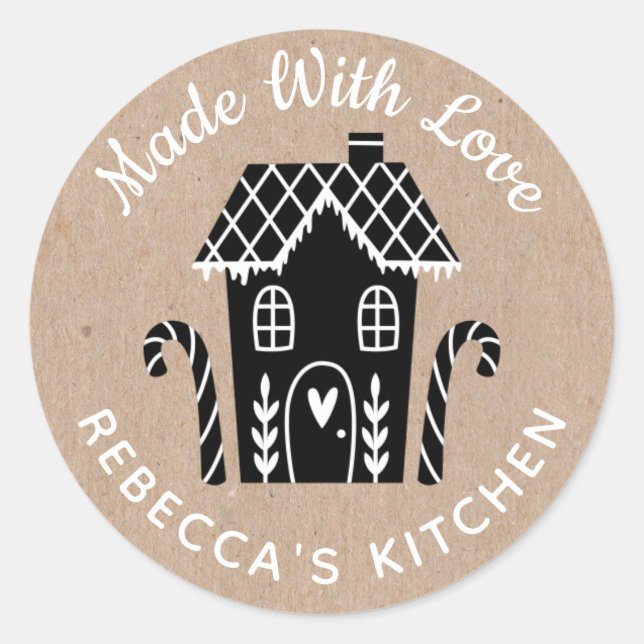 Sticker Rond Fabriqué avec amour Kraft Noël (Devant)