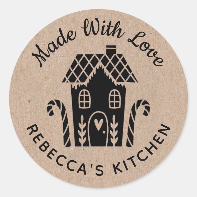 Sticker Rond Fabriqué avec amour Kraft Noël (Devant)