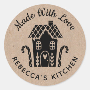 Sticker Rond Fabriqué avec amour Kraft Noël