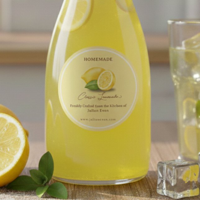 Sticker Rond Fabriqué avec amour Lemonade maison (Crafted with Love Homemade Lemonade Classic Round Sticker )