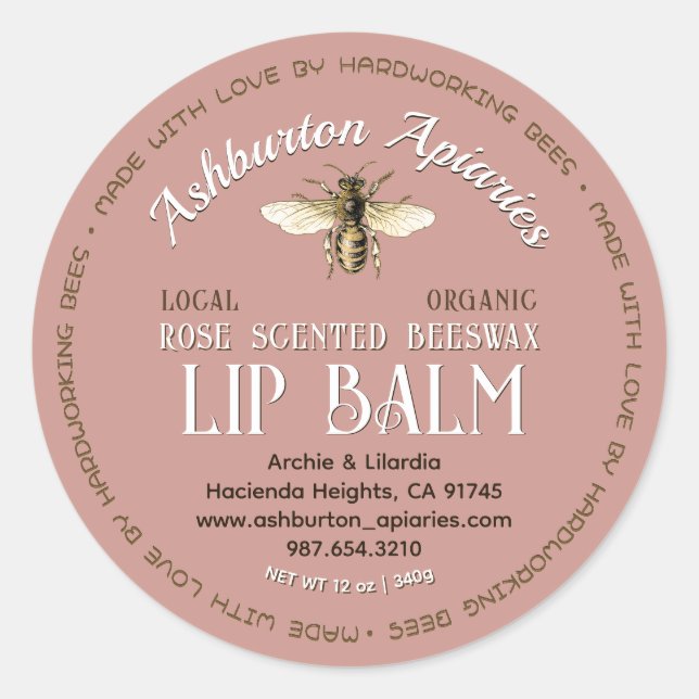 Sticker Rond Fabriqué Avec Amour Local Beeswax Lip Balm Étiquet (Devant)