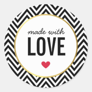 Sticker Rond FABRIQUÉ AVEC AMOUR mignon chevron d'emballage noi