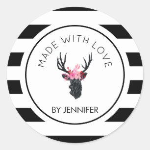 Sticker Rond Fabriqué avec amour Motif Geometry Deer Head