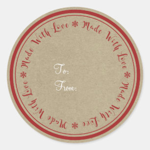 Sticker Rond Fabriqué avec amour Noël Kraft rustique fait main