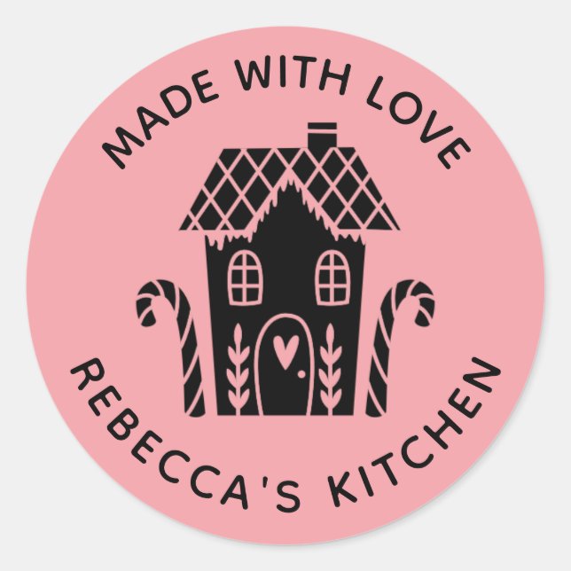Sticker Rond Fabriqué avec amour Noël rose (Devant)