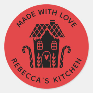 Sticker Rond Fabriqué avec amour Noël rouge