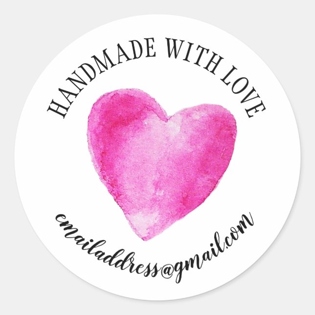Sticker Rond Fabriqué avec amour nom société coeur rose (Devant)