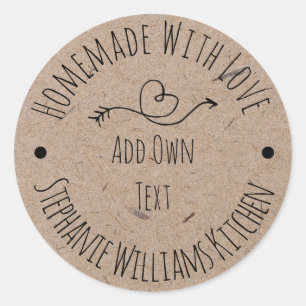 Sticker Rond Fabriqué avec amour Papier Kraft Etiquette Dessi