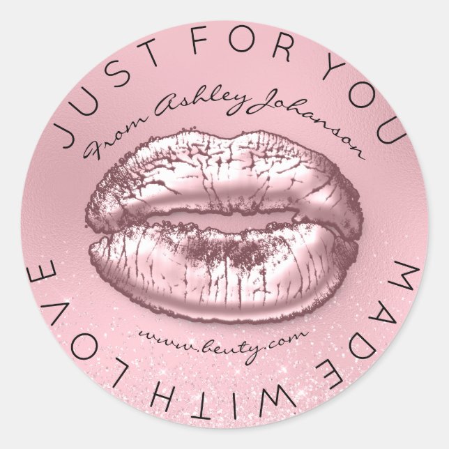 Sticker Rond Fabriqué Avec Amour Parties scintillant Kiss Rose  (Devant)