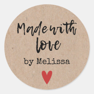 Sticker Rond Fabriqué Avec Amour Personnalisé Kraft