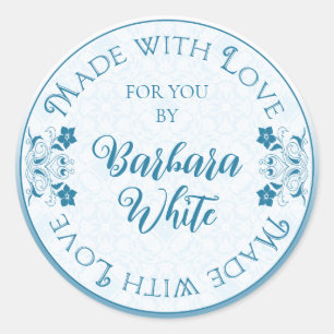 Sticker Rond Fabriqué avec amour pour vous bleu turquoise flora