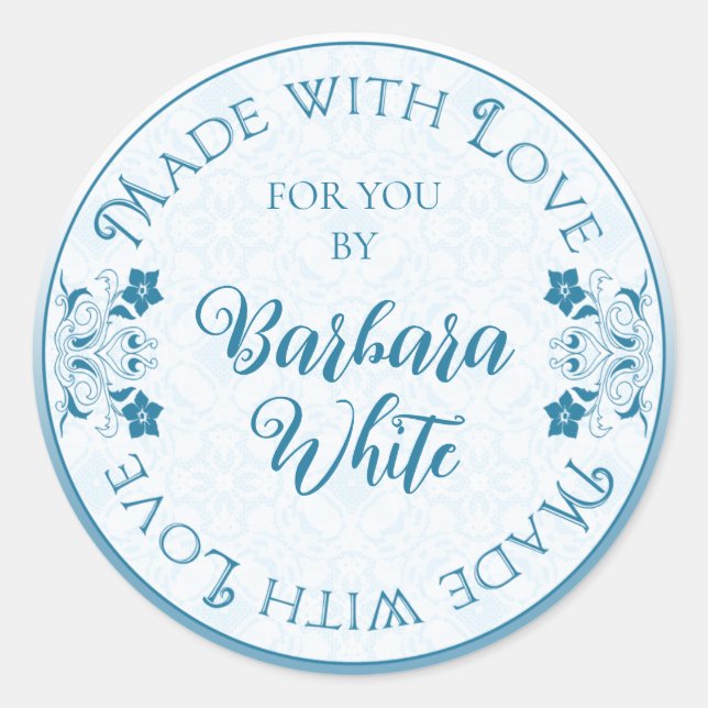 Sticker Rond Fabriqué avec amour pour vous bleu turquoise flora (Devant)