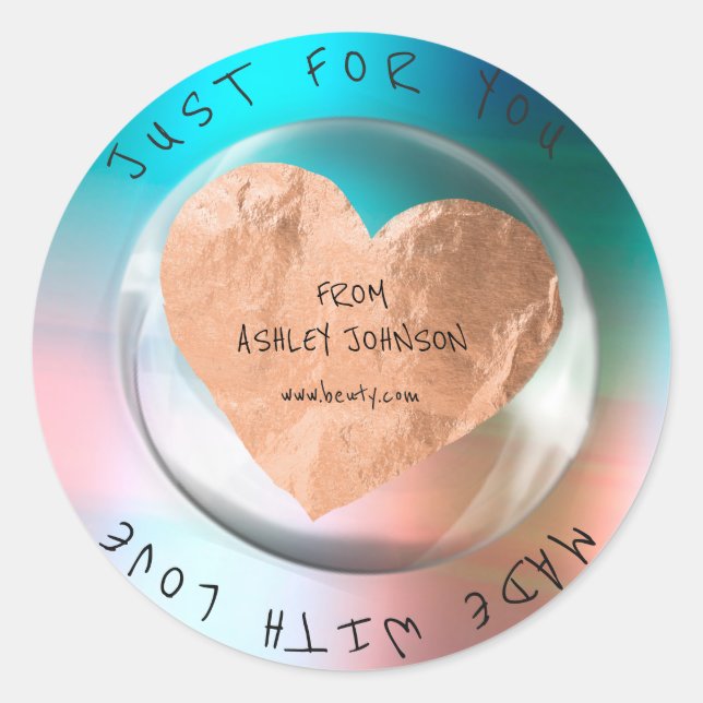 Sticker Rond Fabriqué Avec Amour Pour Vous Nom Ombre Blue Cuivr (Devant)