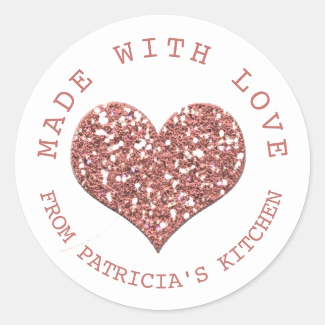Sticker Rond Fabriqué Avec Amour Rose Parties scintillant Or Co (Devant)