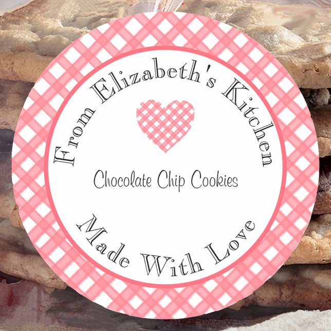 Sticker Rond Fabriqué Avec Amour Rouge En vichy Maison Cadeau B (Créateur téléchargé)