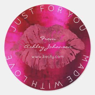 Sticker Rond Fabriqué Avec Amour Rouge Lipstick Burgundy Lips M