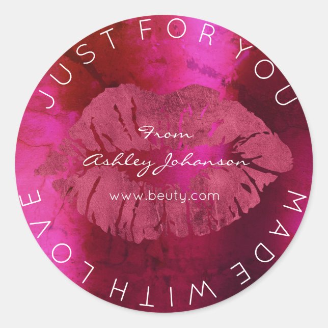 Sticker Rond Fabriqué Avec Amour Rouge Lipstick Burgundy Lips M (Devant)