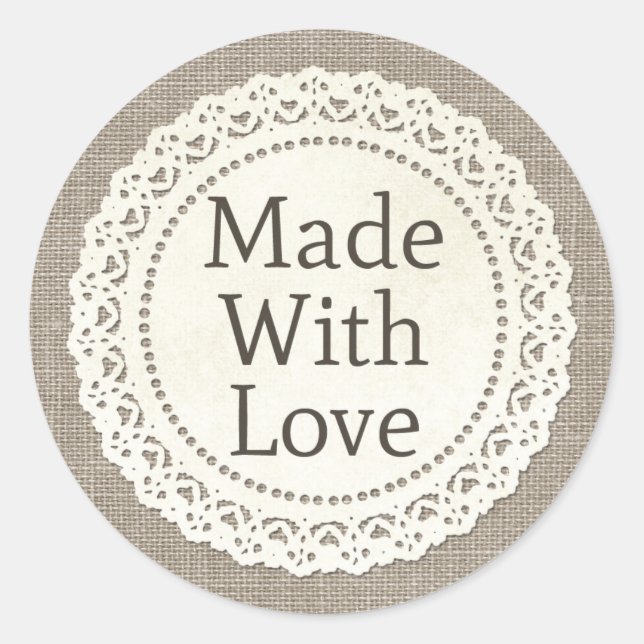 Sticker Rond Fabriqué avec amour rustique dentelle de campagne  (Devant)