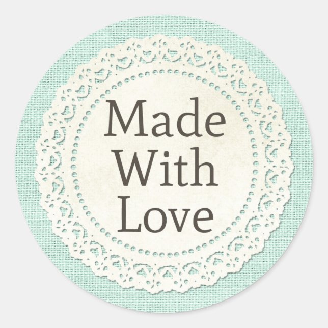Sticker Rond Fabriqué avec amour rustique dentelle de campagne  (Devant)