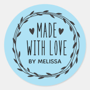 Sticker Rond Fabriqué Avec Amour Simple Wreath