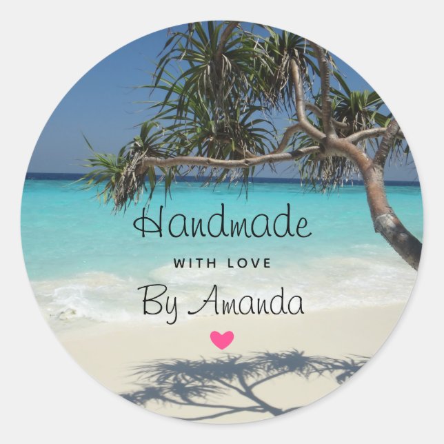 Sticker Rond Fabriqué avec Amour Sunny Tropical Beach Ocean Par (Devant)