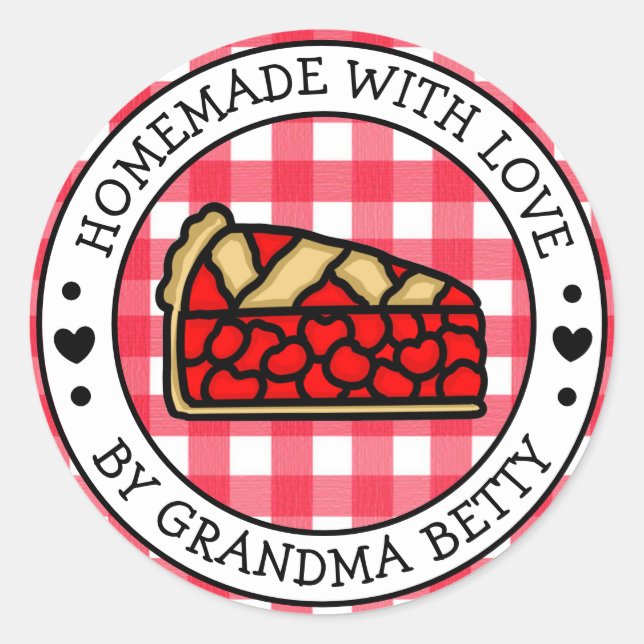 Sticker Rond Fabriqué avec amour, tarte aux cerises maison (Devant)