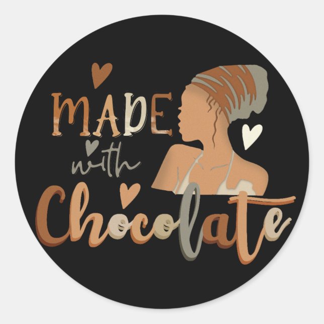 Sticker Rond Fabriqué Avec Chocolat Black Woman Afro Girl (Devant)