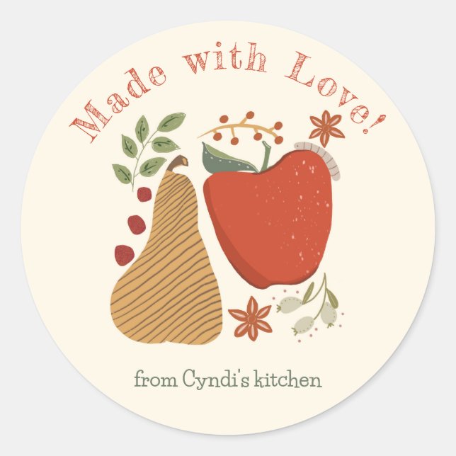 Sticker Rond Fabriqué avec des pommes et des poires de chute d' (Devant)