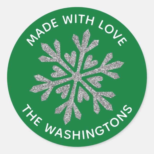 Sticker Rond Fabriqué avec l'amour Snowflake Classic Round Stic (Devant)