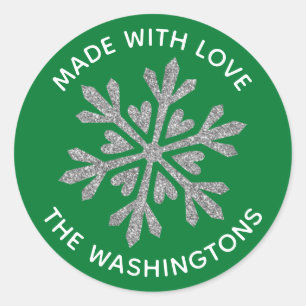 Sticker Rond Fabriqué avec l'amour Snowflake Classic Round Stic