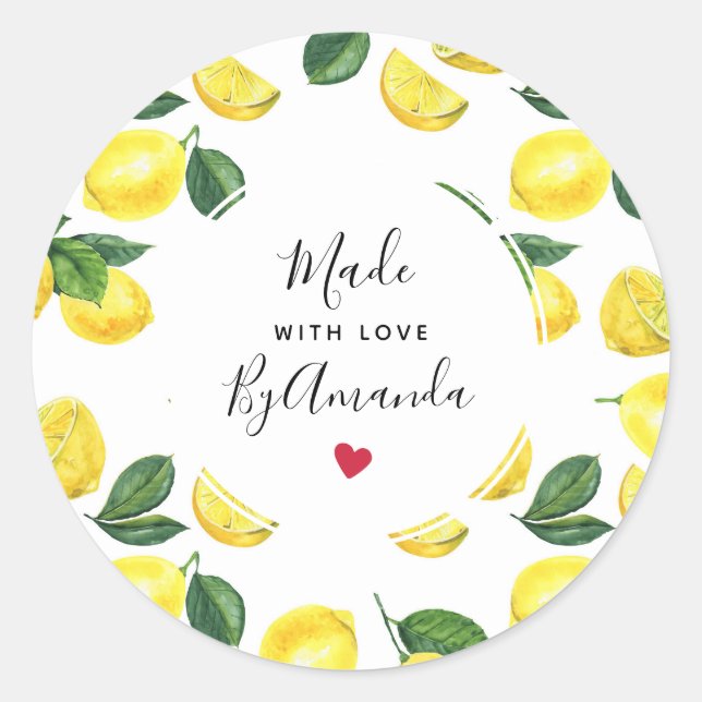Sticker Rond Fabriqué avec Motif d'aquarelle aux citrons jaunes (Devant)