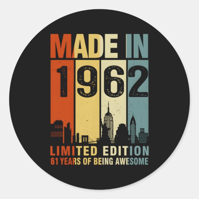 Sticker Rond Fabriqué En 1962 61 Ans D'Être Étonnant (Devant)