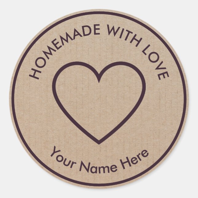 Sticker Rond Fabriqué maison avec amour Brown Kraft Classic Ro (Devant)