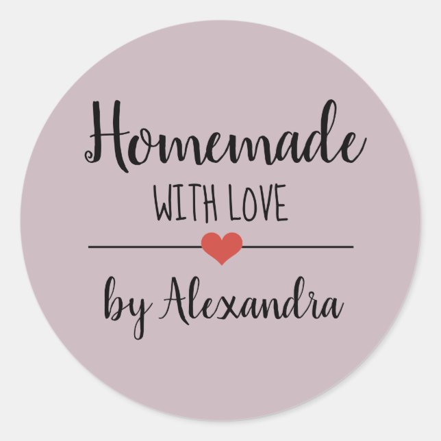 Sticker Rond Fabriqué maison avec amour clair violet script per (Devant)