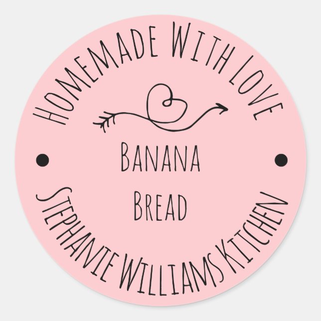Sticker Rond Fabriqué maison avec amour Coeur rose pâle | Produ (Devant)