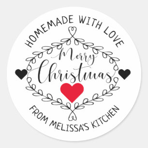 Sticker Rond Fabriqué Maison Avec Amour Noir Et Blanc Joyeux N