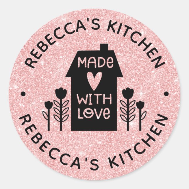 Sticker Rond Fabriqué maison avec amour rose (Devant)