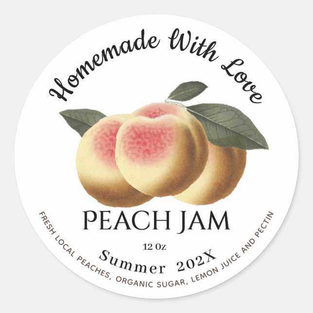Sticker Rond Fabriqué Maison Avec Jam Peach Love Été 202X Class (Devant)