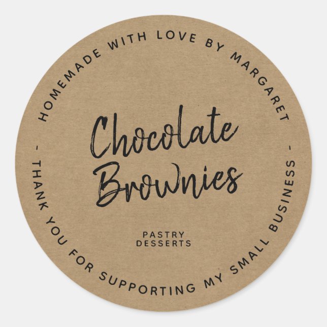 Sticker Rond Fabriqué maison avec le papier Kraft Dessert Amour (Devant)