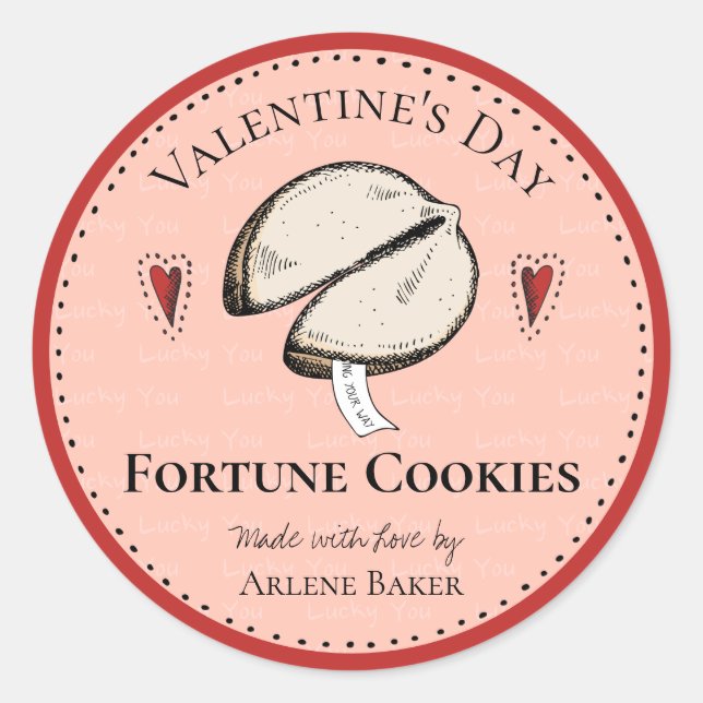 Sticker Rond Fabriqué maison Fortune Cookie Saint-Valentin do-i (Devant)