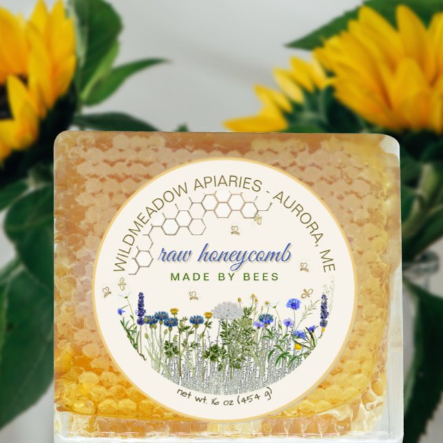 Sticker Rond FABRIQUÉ PAR BEES HONEYCOMB Meadow Flowers & Bees  (Créateur téléchargé)