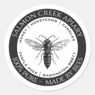 Sticker Rond Fabriqué Par Bees Queen Bee Apiary Produits Logo C